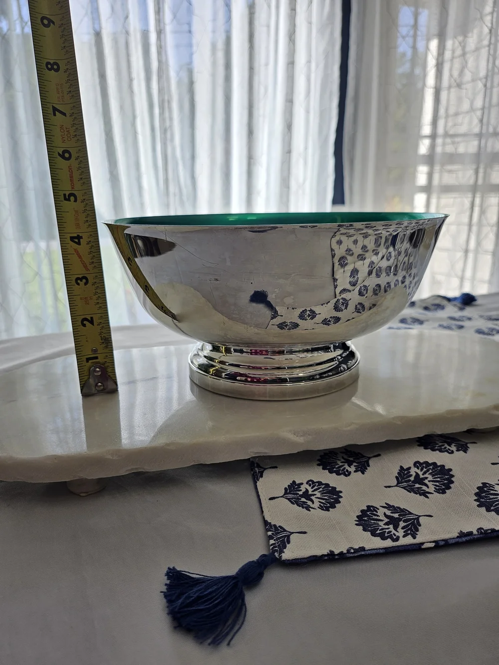 VTG Newport Gorham Silverplate Teal Green Enamel Lined Paul Revere Bowl 8.5